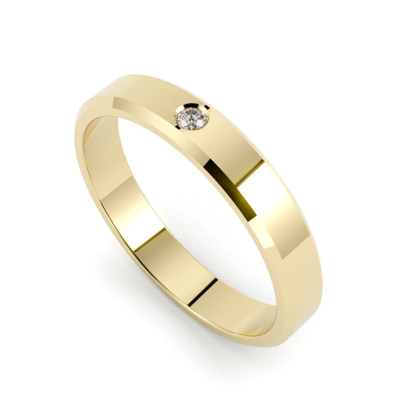 Klasyczna obrączka ślubna z diamentem, profil płaski fazowany, żółte złoto 750, GOLDPORT